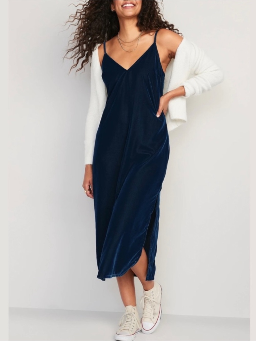 Old Navy Sleeveless Velvet Slip Midi Dress NWT Blue Size XXL